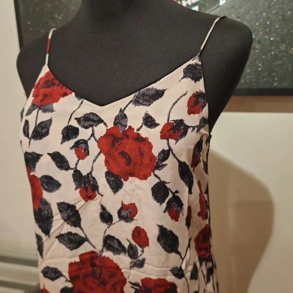 Ganni V-neck Rose Print Slip Silk Dress 07000 - Picture 9 of 14